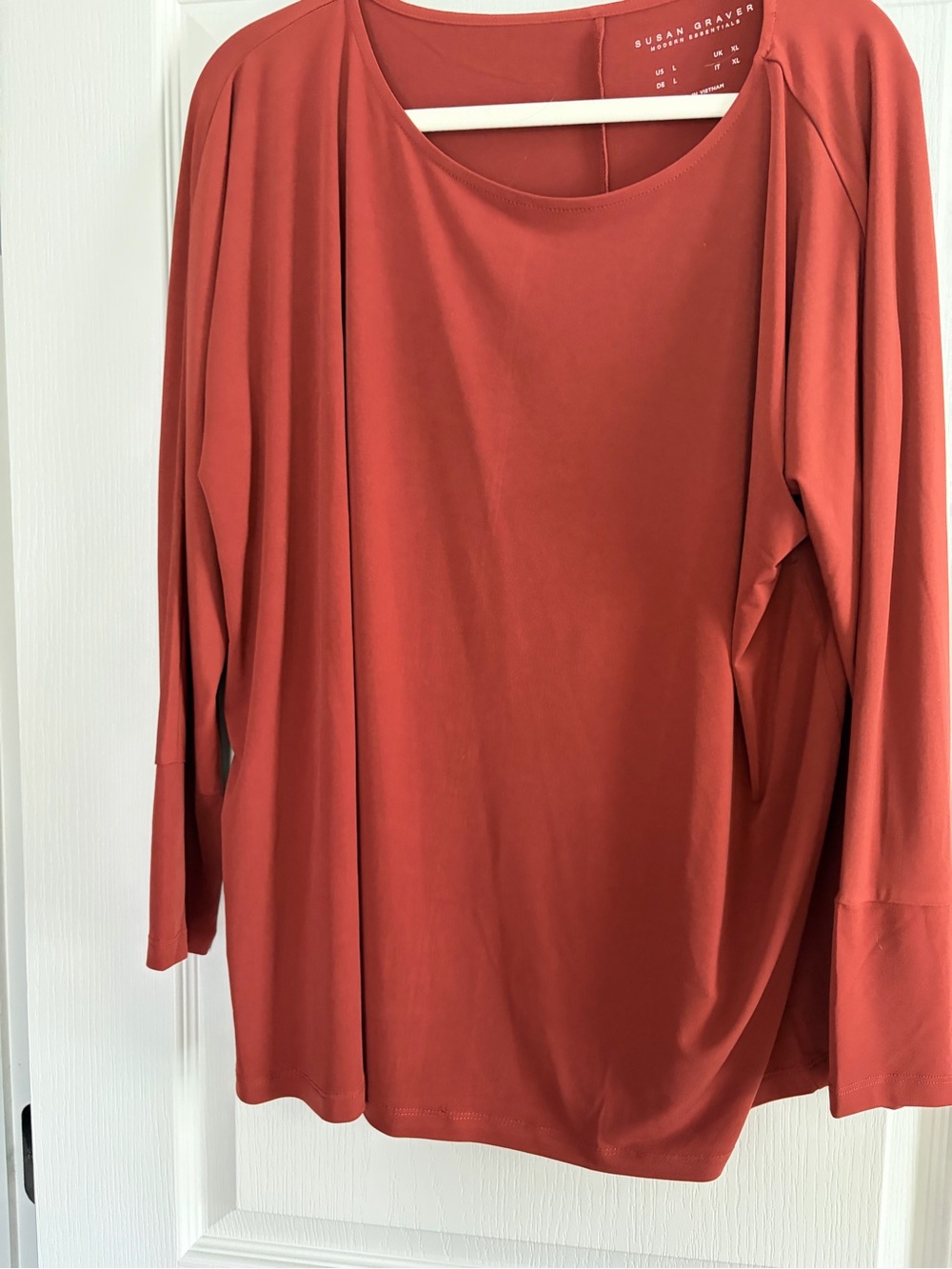 Susan Graver Brick Red Long Sleeve Scoop Neck Top